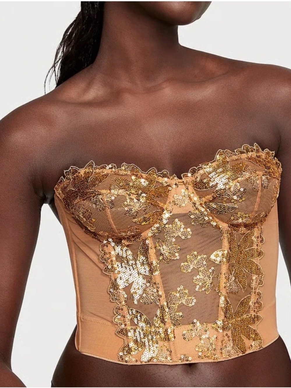 Victoria's Secret Gold Sequin Strapless Bustier